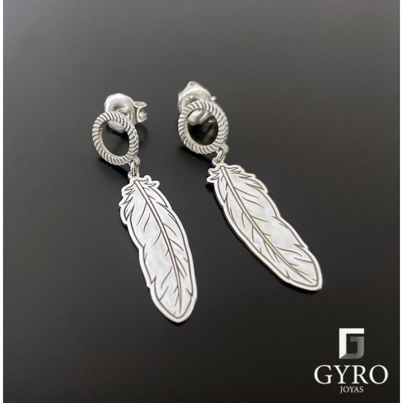 Pendientes pluma plata de ley