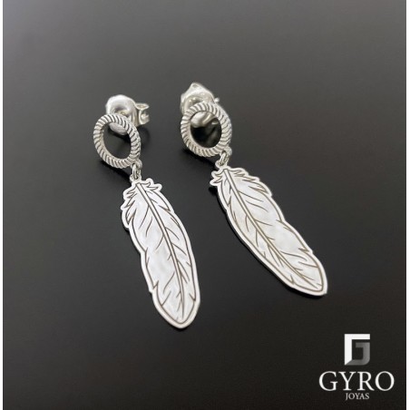 Pendientes pluma plata de ley