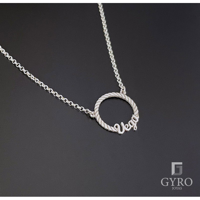 Collar nombre circulo plata de ley