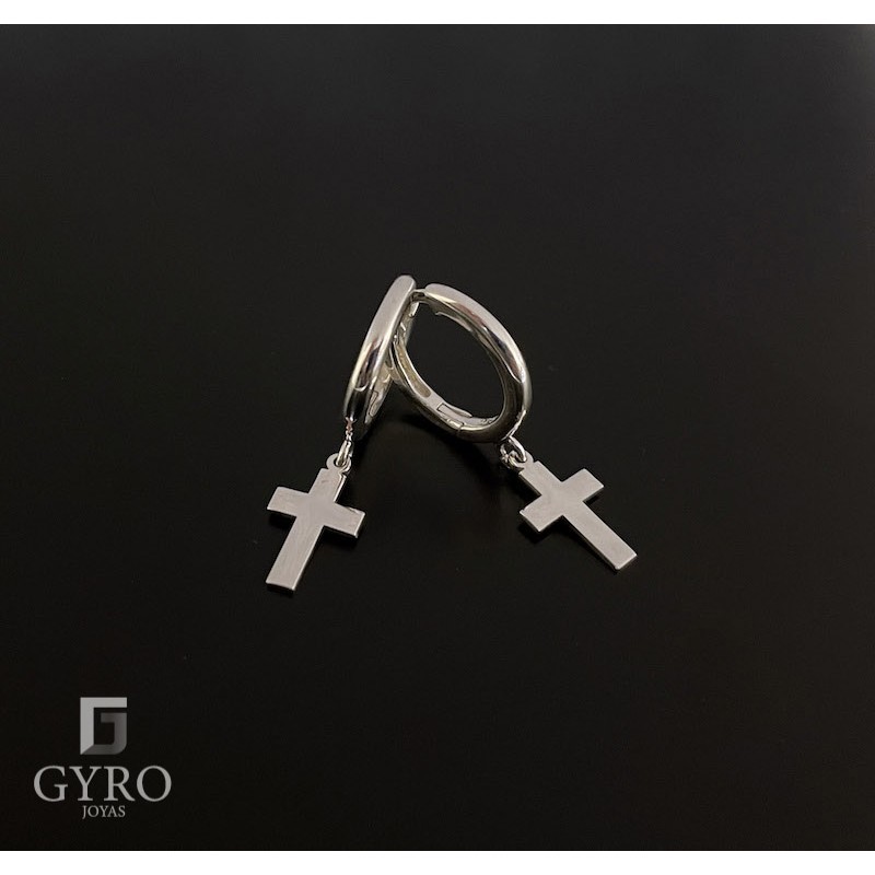 Pendientes cruz con aro plata de ley