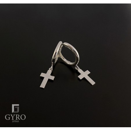 Pendientes cruz con aro plata de ley