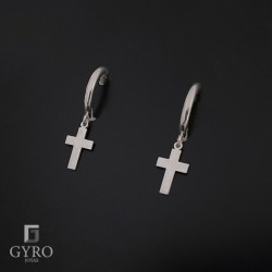 Pendientes cruz con aro plata de ley