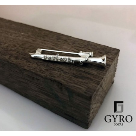Alfiler Clarinete Relieve plata de ley